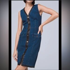 White House Black Market Blue Denim Dress with faux leather accent Size 2